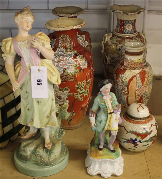 Japanese vases & bisque figures